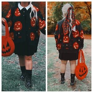 A Black Star Jack-O-Lantern Slouchy Cardigan L/XL